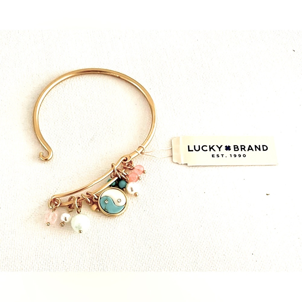 ⭐️ Lucky Brand⭐️turquoise and gold yin and yang beaded charm cuff bracelet